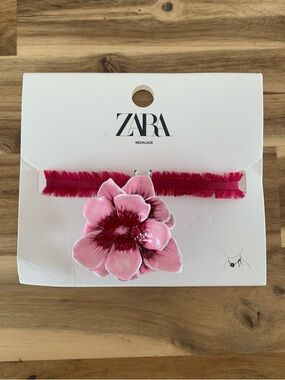 Zara pink flower ribbon necklace NWT